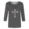 thumbnail image 3 of Hueook Shirts for Women Tee Shirt Women's Casual Daily Round-neck Three-quarter Sleeve T-shirt Loose Top Gray S, 3 of 4