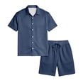 thumbnail image 5 of Sewkxo Mens 2 Piece Set Short Sleeve Lapel Collar Buttons Shirts Drawstring Beach Shorts Summer Beach Casual Set with Pockets,Navy 3XL, 5 of 6