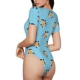 thumbnail image 3 of KLL Women 's Crew Neck Bodysuit Jumpsuits Sea Turtle Print Short onesies Stretch T Shirts, 3 of 7