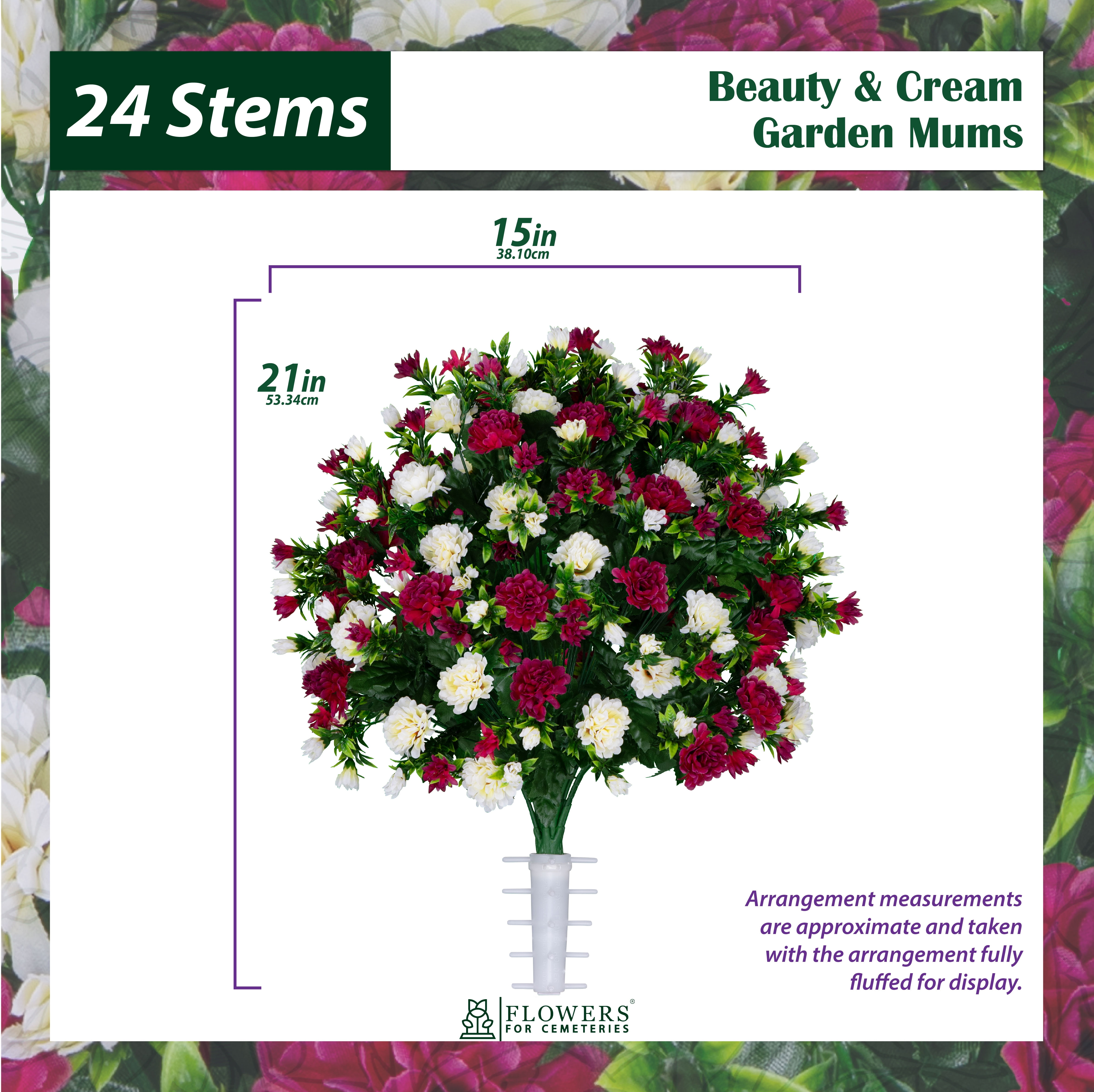 Sympathy Silks Artificial Cemetery Flowers 18" Beauty and Cream Garden Mums for a Cemetery Vase