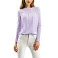 thumbnail image 3 of MODA NOVA Junior's Lace Floral Panel Long Sleeves Blouse Light Purple L, 3 of 6