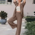 thumbnail image 3 of ZenCart Women's Cotton Linen Two Piece Set Half Sleeve Button Down Shirt Wide Leg Pants Set Casual Tracksuit for Spring Summer Autumn, 3 of 8