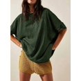 thumbnail image 2 of Women Crew‑Neck Oversized Short‑Sleeve T‑Shirt, Loose Drop‑Shoulder Side‑Slit Hem Casual Summer Tunic Blouse Tops, 2 of 15