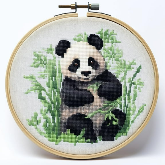 Panda Back DIY Stamped Cross Stitch Kits for Beginners Easy with Hoop 11CT Needlepoint Embroidery Counted Cross Stitch Kits Art Craft Wall Decor and Gift 35x35cm(3)