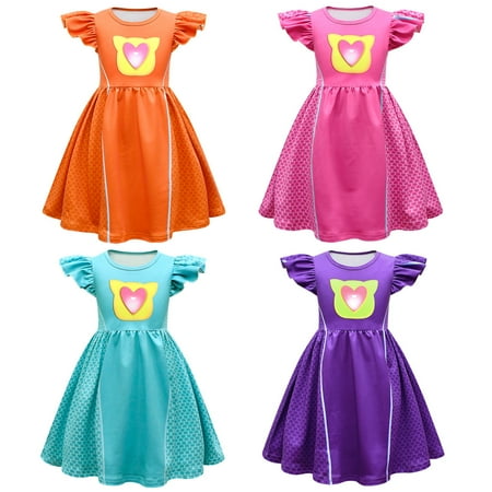 

SUEE Girls Superhero Kitten Dress Cat Face Princess Ruffle Sleeve Dress for 2-8Y