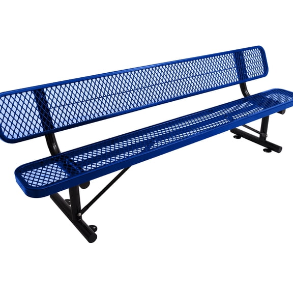 8 Ft. Blue Outdoor Bench With - Weather- And For Lawn, , Deck, Patio Back Heavy Steel Lawn Coated Metal,