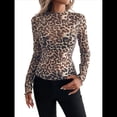thumbnail image 1 of Blusa de Larga con Encaje de para Mujer, Transparente, con Cuello Alto, Ideal para Fiestas y Clubes Nocturnos Caqui XL, 1 of 10