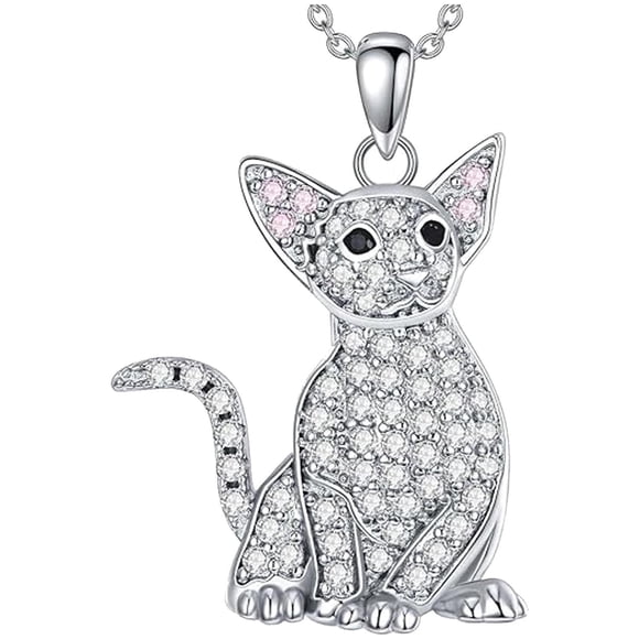 Bonitas Cadenas de Gatos CatNeck02 1Pza Oriental Shorthair Plata Metal Cadena y Dije.