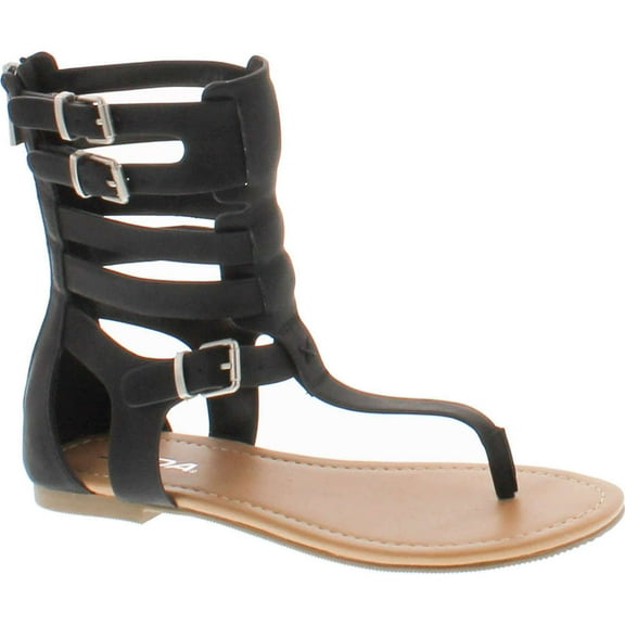 Soda Ronald Women's T-strap Caged Buckled Flat Thong Sandals One Size Bigger