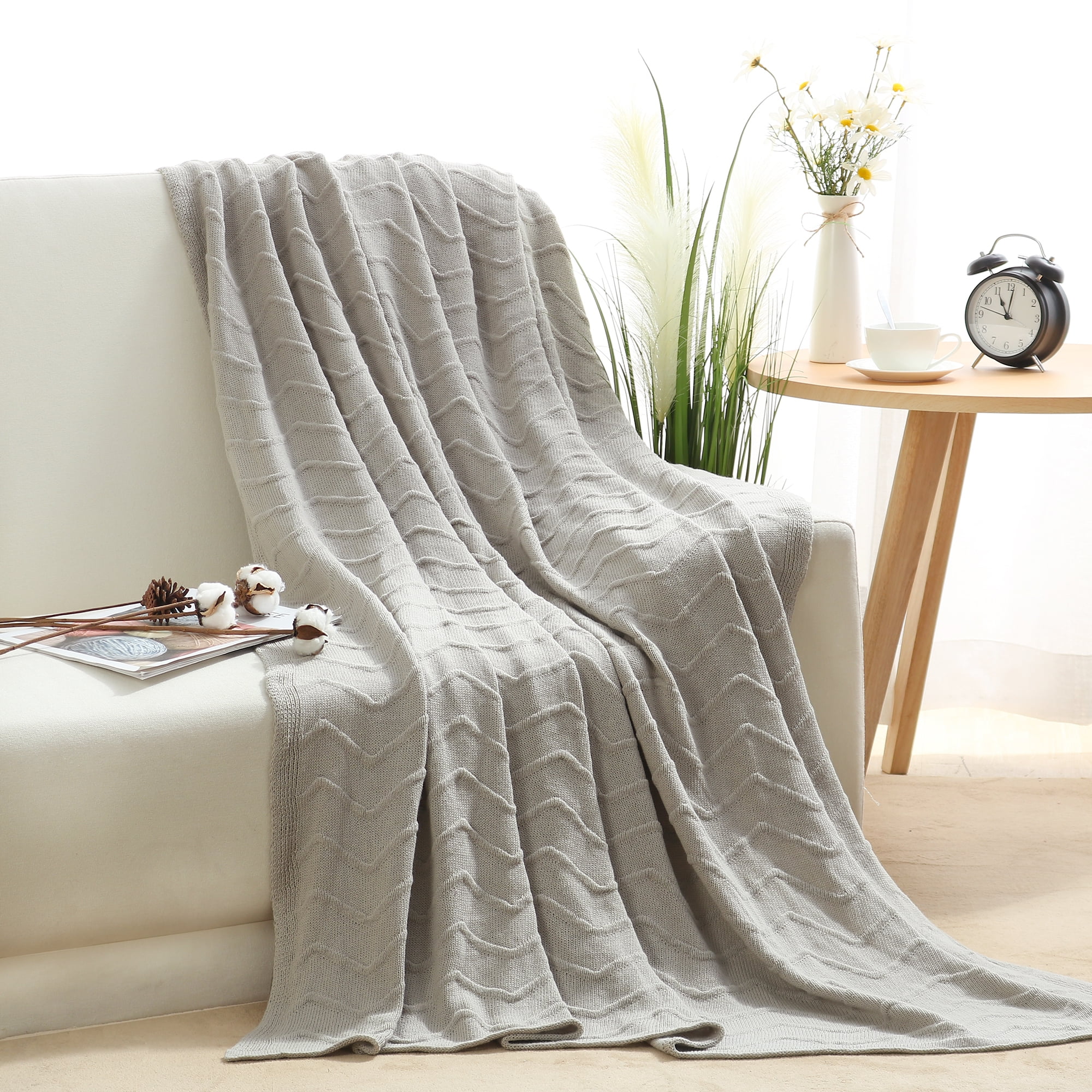 100% Cotton Soft Textured Knit Throw Blanket for Couch 50