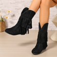 thumbnail image 6 of Mid Calf Boots for Women Suede Fringe Short Booties Round Toe Low Heel Casual Fall Winter Daily Shoes Black 6.5, 6 of 8