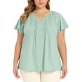 thumbnail image 1 of GRACE & GRANDEUR Blusas de Talla Grande para Mujeres con Mangas con Volantes y Frente con Pliegues, Blusa de Cuello con Muesca, Camiseta Casual Elegante 2X Verde, 1 of 6