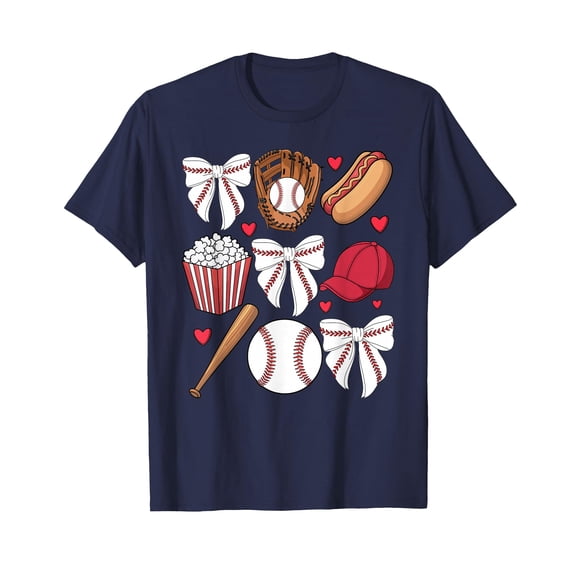 Baseball Coquette Bow Women Girls Baseball Cheer Mom Mama T-Shirt
