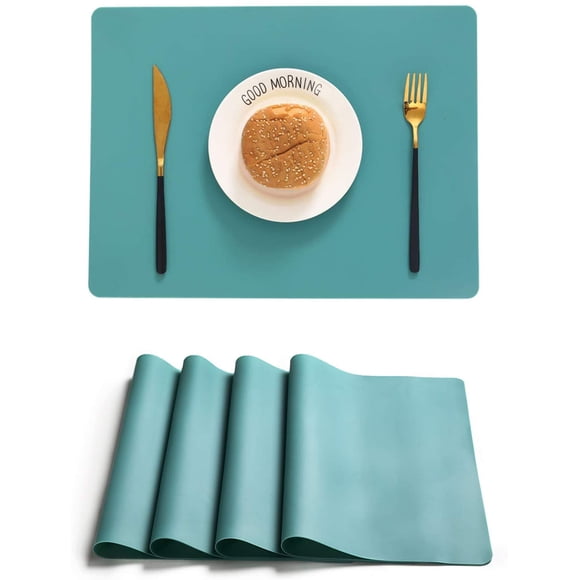 Nvzi Silicone Placemats for Dining Table, Heat Resistant Table Placemat Set of 4,Waterproof Placemats Wipeable Kitchen Table Place Mats Reusable,Easy to Clean- Green