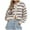 White, variant on Striped Crop Cardigans for Women Long Sleeve Crew Neck Cropped Sweater Button Front Oversized Fashion Knit Jacket Pink, L