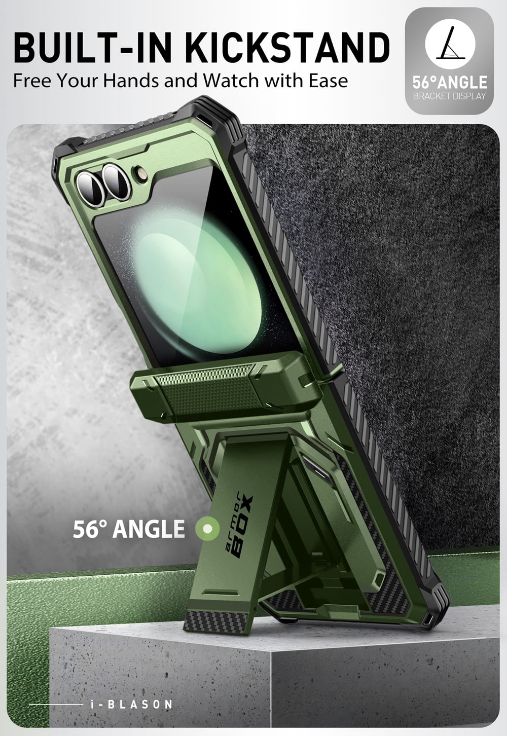 i-Blason Armorbox series for Samsung Galaxy Z Flip 6 / Flip 5 Case with Stand, [Built-in Screen Protector] [Hinge Protection] [Belt-Clip], Full-Body Protection Phone Case Cover, Guldan