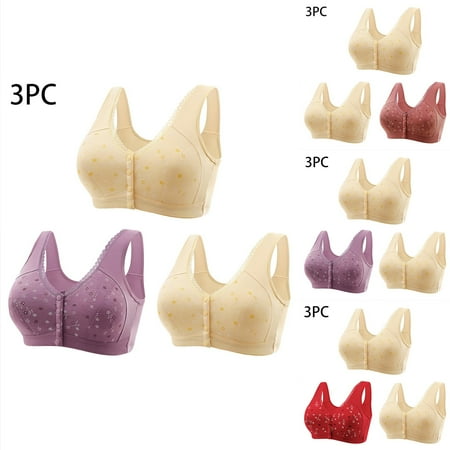 Jacenvly New Nursing Bras for Breastfeeding 3Pc Women Front Buckle for Middle-Aged and Elderly Underwear Soft Cotton Oversized Tank Top Without Steel Ring Printed Bra Lightweight Womens Bralettes