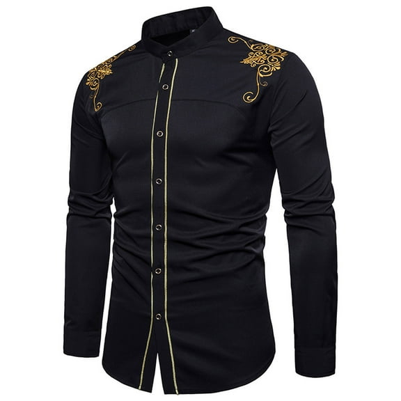 Tejiojio Men's and Big Men's Classic Tops Clearance Men Casual Slim Fit Long Sleeve Button Down Dress Shirts Tops With Embroidery