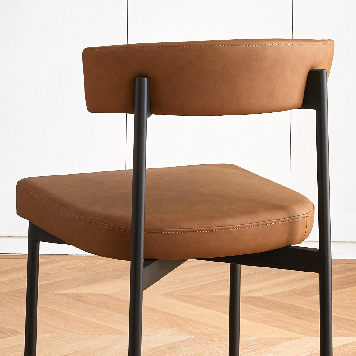 Brown Faux Leather Dining Chairs Set of 4, Armless Upholstered Kitchen Chair,Modern Dining Room Chair with Curved Backrest