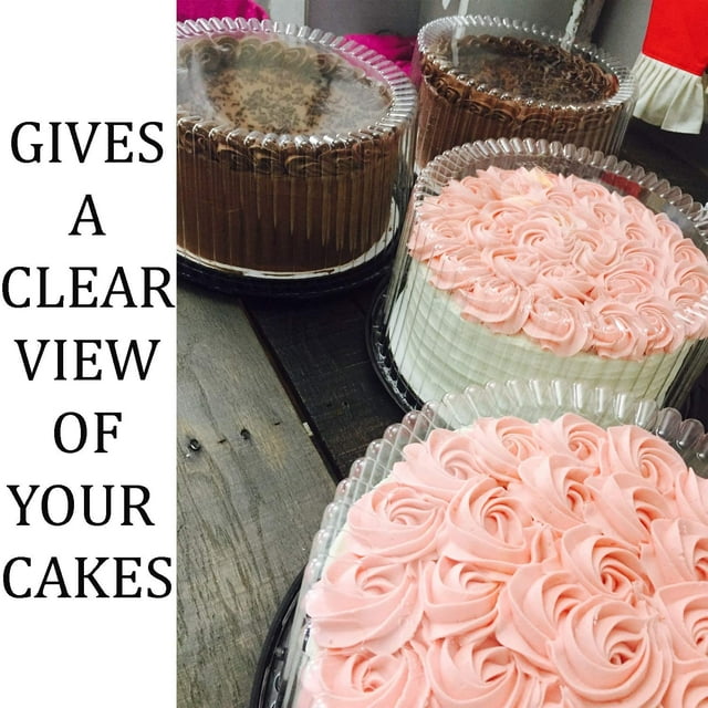 Plastic Cake Container with Clear Dome Lid 9 Inch and Cake Boards 9 inch, Cake Holder with Lid is for 2-3 layer cakes, Cake Board is Round, Cake Supplies, 5 Pack of each.