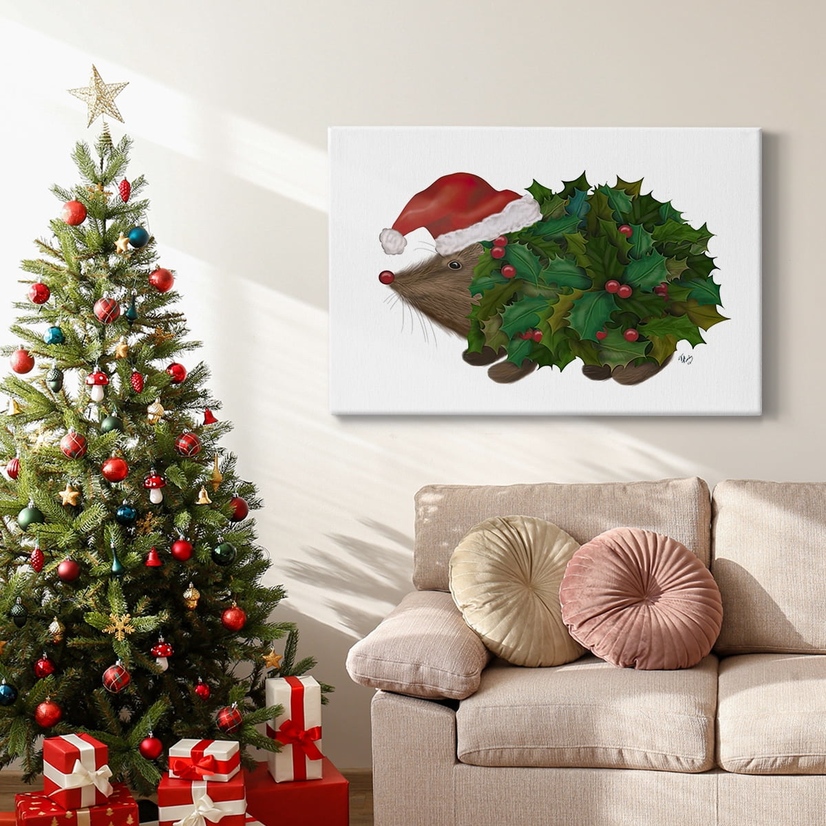 Christmas Holly Hedgehog- Gallery Wrapped Canvas