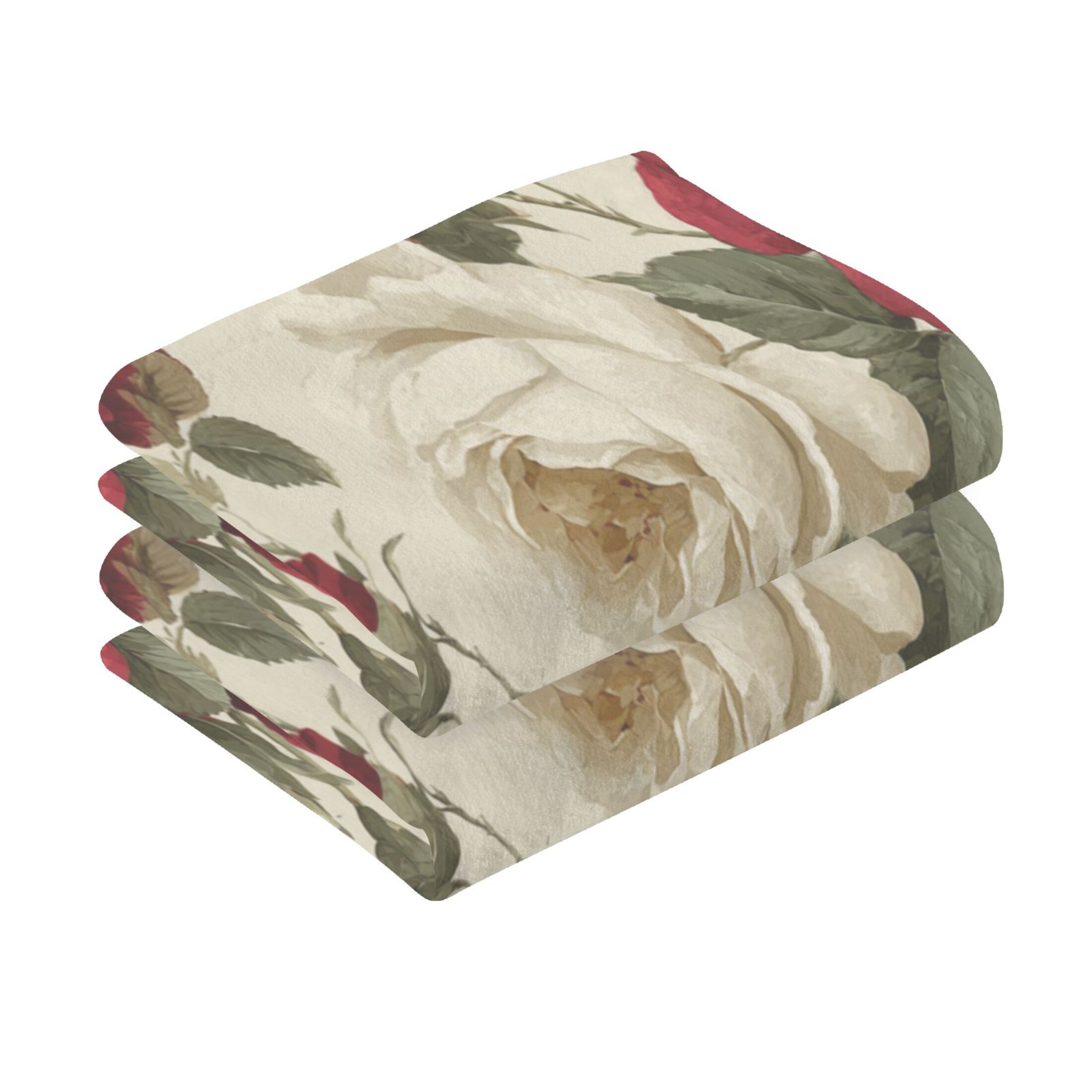 2 Pcs Absorbent Face Towel Bath Hand Towels Soft Breathable Cotton Towel Set for Bathroom Kitchen Hotel Spa Decor Red and White Roses