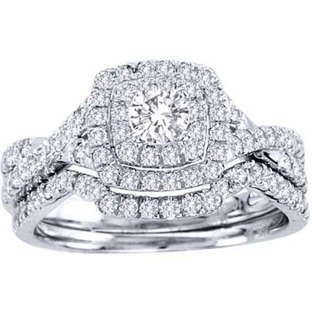 Imperial 7/8 Carat T.W. Diamond 10kt White Gold Double Halo Bridal Ring Set