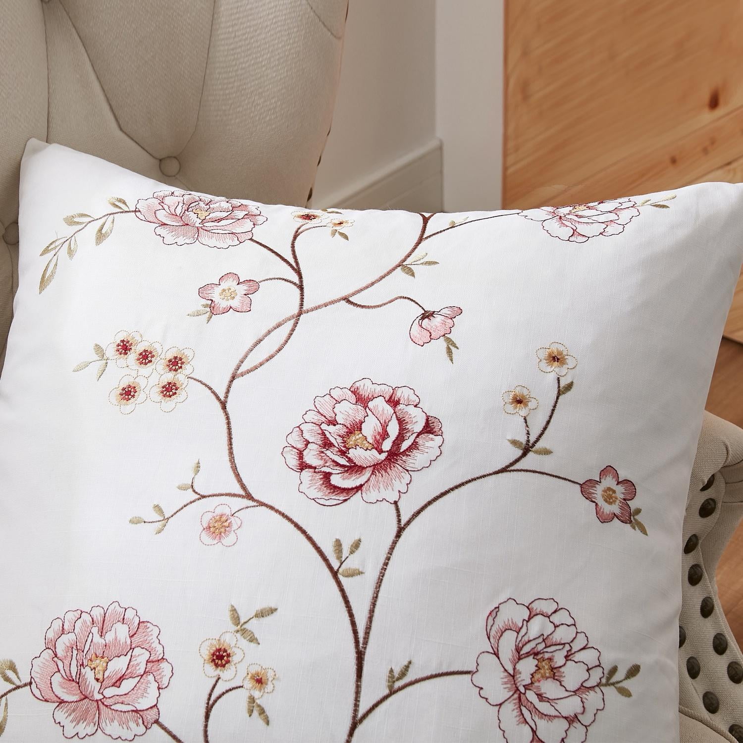 Home Soft Things Embroidery Canvas Throw Pillow Cover Pillow Case 2 Piece Set - Spring Flower - Burgundy - 26" x 26" EURO