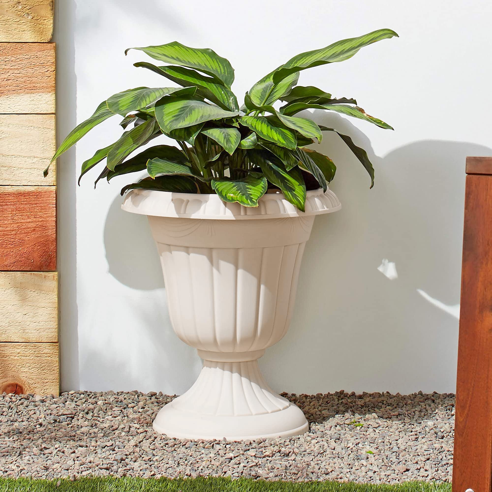 Classic Traditional Plastic Urn Planter Indoor Outdoor Garden Decor Flower Pot Vase 10x12 Black