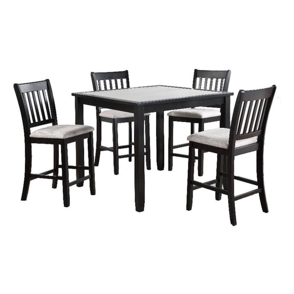 Nick 5 Piece Counter Height Dining Table and Chairs Set, Black, White