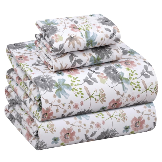 Juego de sábanas RUVANTI Queen 100% algodón percal floral