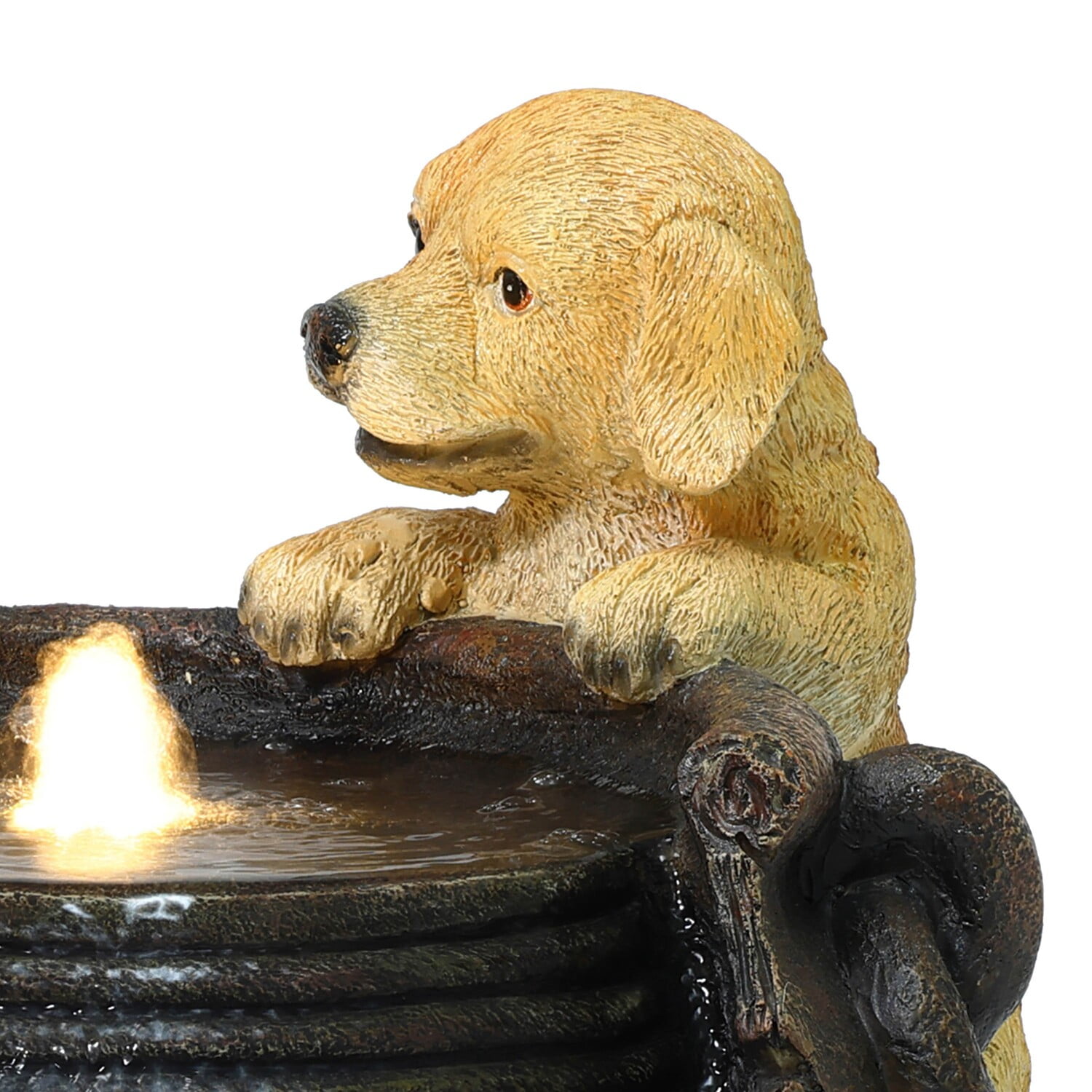 LuxenHome Puppy Love Farmhouse Resin Outdoor Fountain with Lights