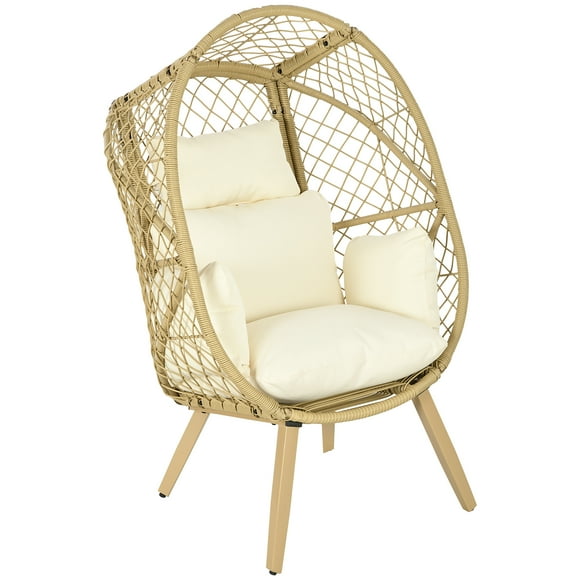 Outsunny PE Rattan Egg Chair with Cushion, Patio Leisure Chair, White