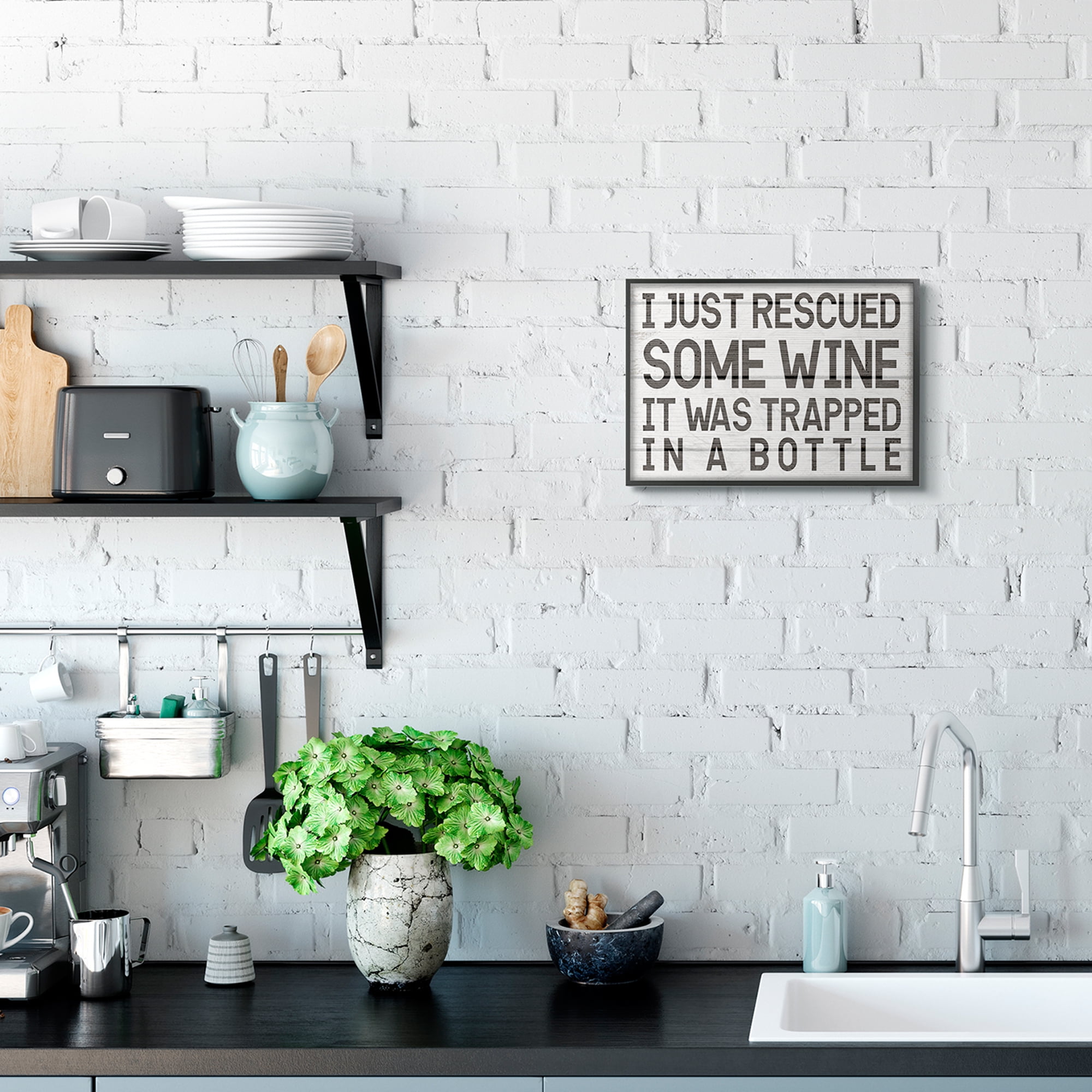 Stupell Industries Wine Trapped in Bottle Phrase Funny Drinking Humor Black Framed, 11 x 14, Design by Daphne Polselli