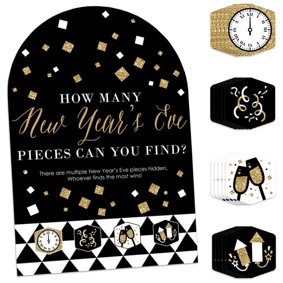 Big Dot of Happiness New Year’s Eve - Gold - New Years Eve Party Scavenger Hunt - 1 Stand and 48 Game Pieces - Hide and Find Game