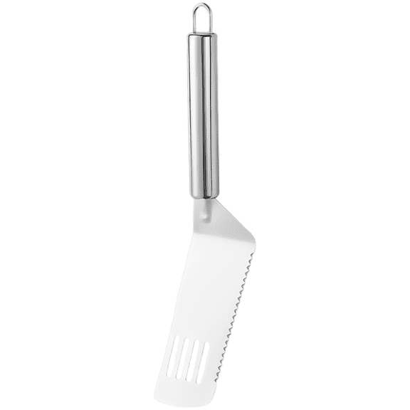 Stainless Steel Spatula, Multi-Functional Serrated Edge Kitchen Utensil, Round Handle, 9.8 x 1.8 inch, 1.98 oz Lightweight Pie Server for Cake Cutting, Pizza, Steak, Cheese Serving, Baking, Cooking