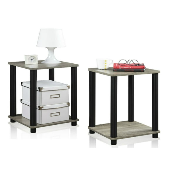 FURINNO 99800GYW/BK French Oak Turn-N-Tube End Table, Simplistic End Table, Grey/Black - Set Of 2