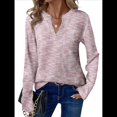 thumbnail image 2 of Blusas de Punto Gofre para Mujer, Camisas de Larga con Cuello en V, Blusas Casuales Elegantes Estilo Henley, Conjuntos de Otoño 2025 Rosa XL, 2 of 6