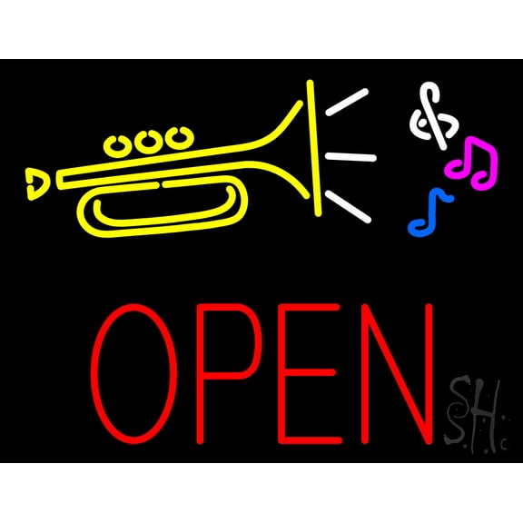 Trumpet Logo Open Block LED Neon Sign 24" Tall x 31" Wide - inches Black Square Cut Acrylic Backing, with Dimmer - Premium built indoor Sign for Studio, Club, Home décor, Event, Workshop, Storefront.