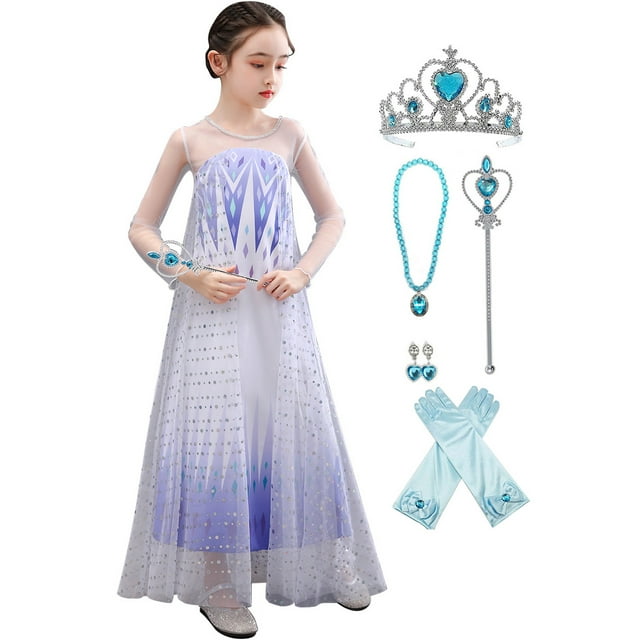 HAWEE Frozen 2 Reine des Neiges Elsa Costume de Princesse Robe Fille Elsa à Manches Longues avec Cape