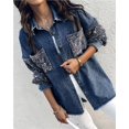 thumbnail image 2 of Chaqueta vaquera informal for mujer con lentejuelas en contraste, manga larga y diamantes de imitación., 2 of 7