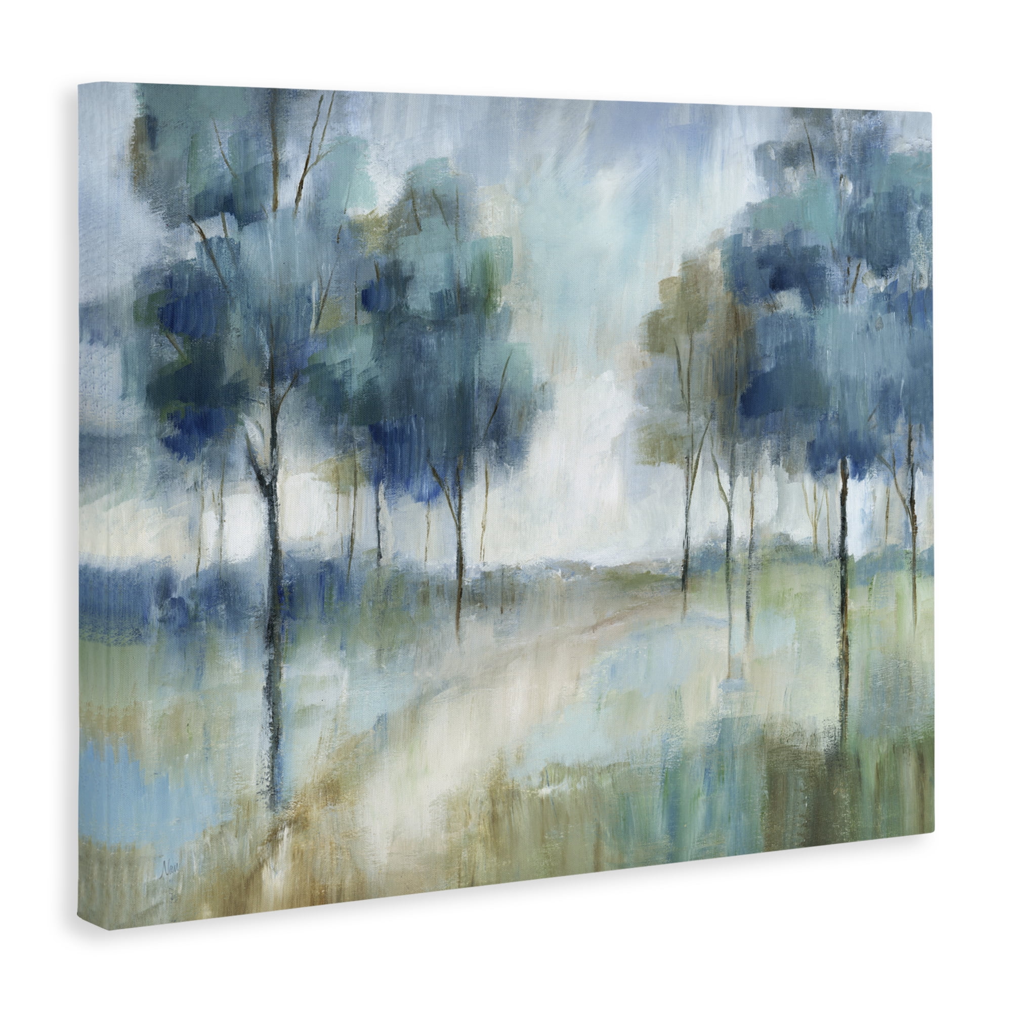 Abstract Blue Woodland Path Trees Canvas Art, 40 x 30, Design By Artist Nan
