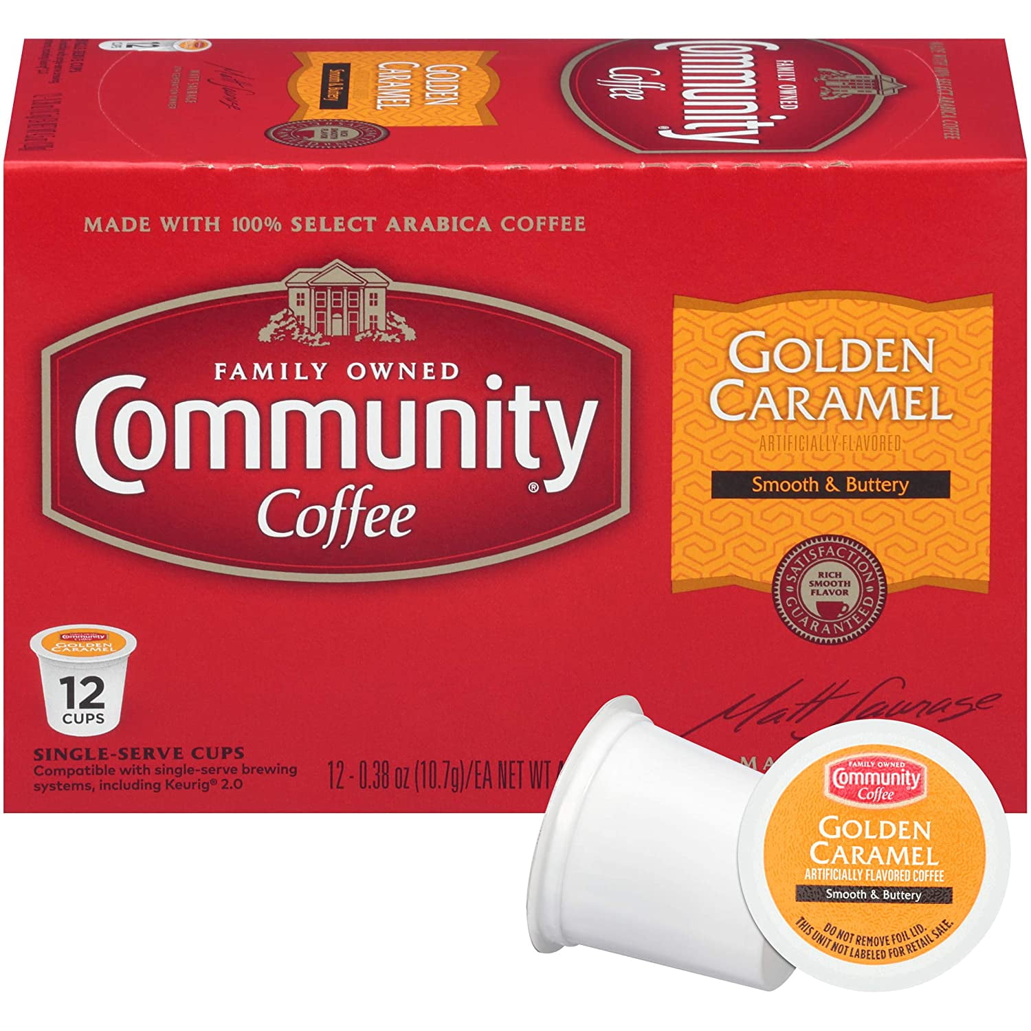 Community Coffee Golden Caramel Flavored Medium Roast Single Serve 12