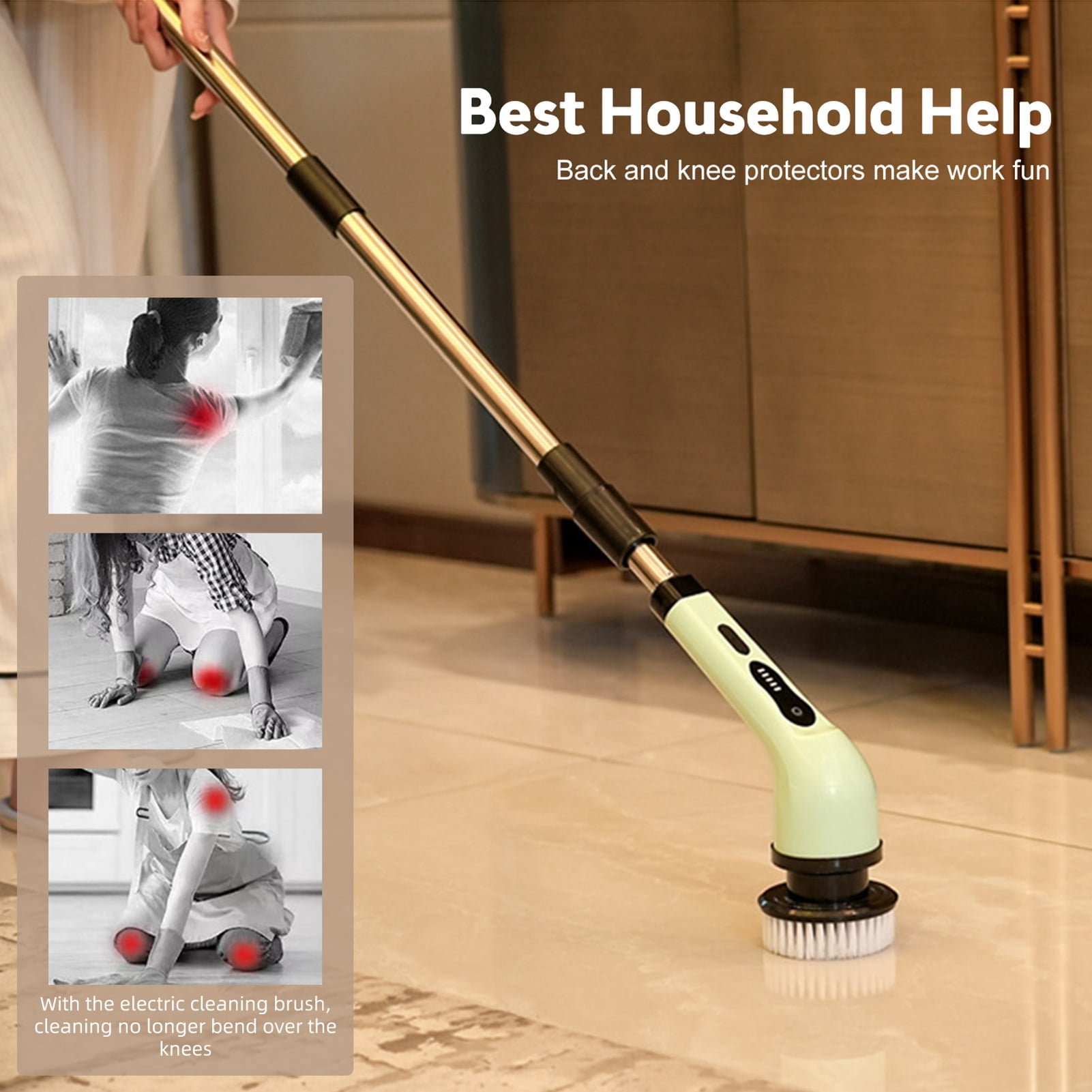 Brosse de nettoyage électrique rechargeable sans fil, brosse de nettoyage étanche télescopique rotative automatique à long manche - Au quotidien