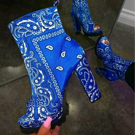 

Tdoqot 2022 Boots for Women- Chunky Heel Christmas Gifts Casual High-Heels Women s Ankle Boots Blue 37