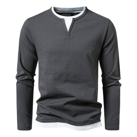 BXINGOHAI Men s V-Neck Slim Fit Long Sleeve T-Shirt Undershirt Base Layer Top for Fall Daily Lounge Shirts Clearance Sale Coffee XXL