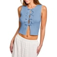 thumbnail image 1 of Gupgi Débardeurs pour Femmes Couleur Unie Nœud devant Gilets Décontractés Mode Été Sans Manches Crop Tops, 1 of 4
