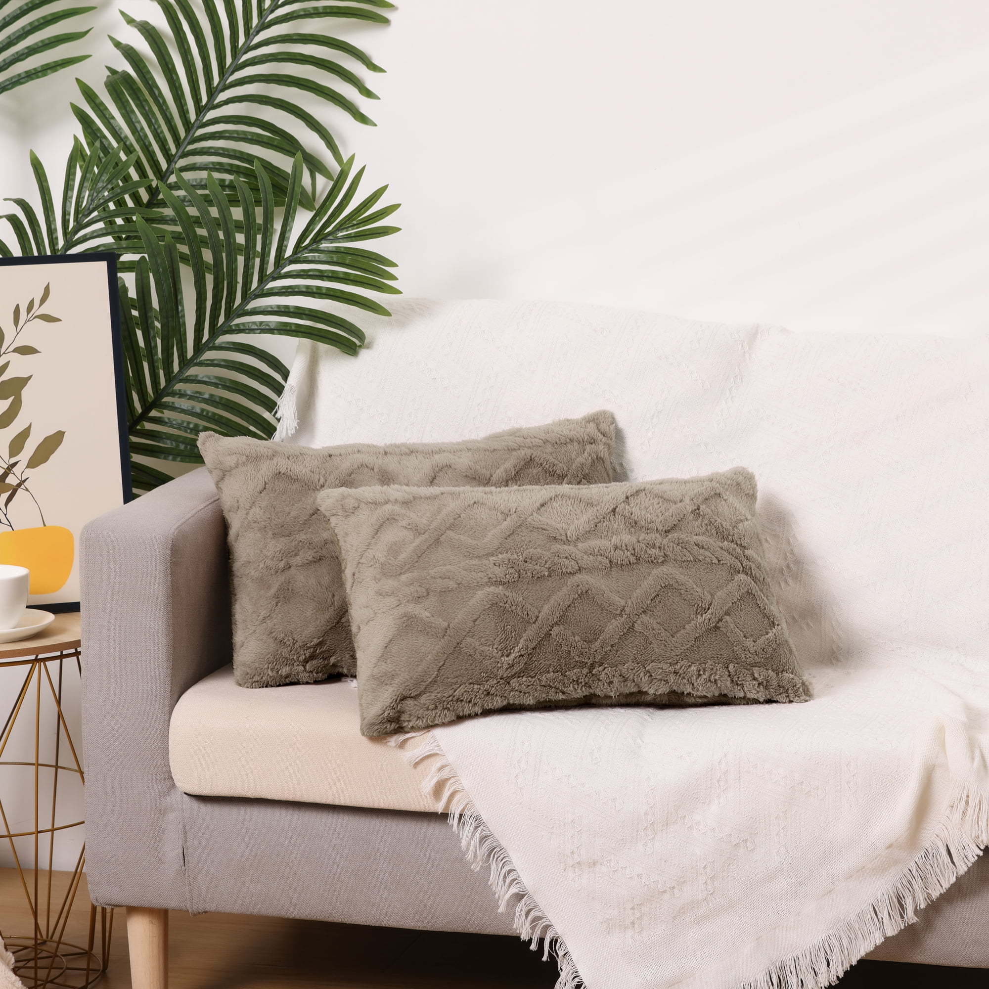 Unique Bargains Solid Striped Soft Sofa Decorative Pillow Covers (2 Count) Camel 12" x 20"