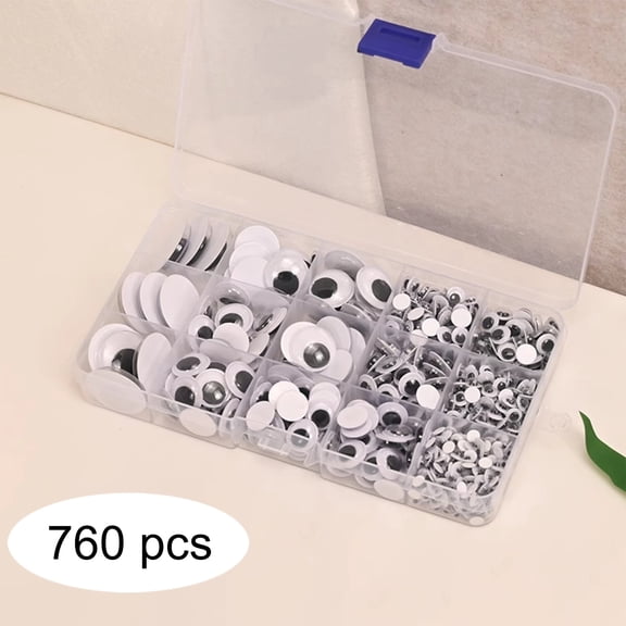 Deally 760pcs Black Wiggle Googly Eyes Self Adhesive, 5mm 8mm 10mm 15mm 18mm 20mm 25mm Large and Small Googly Eyes for Crafts