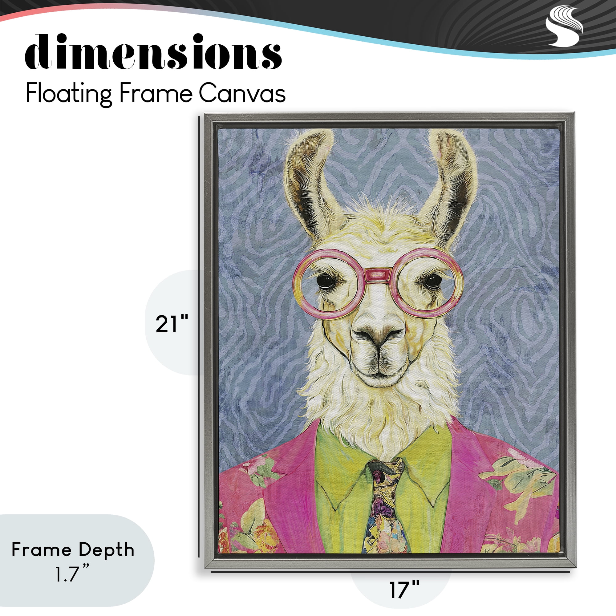 Stupell Industries Bright Gaze Llama Gray Framed Floater Canvas Wall Art, design by Svetlana Aleynikova